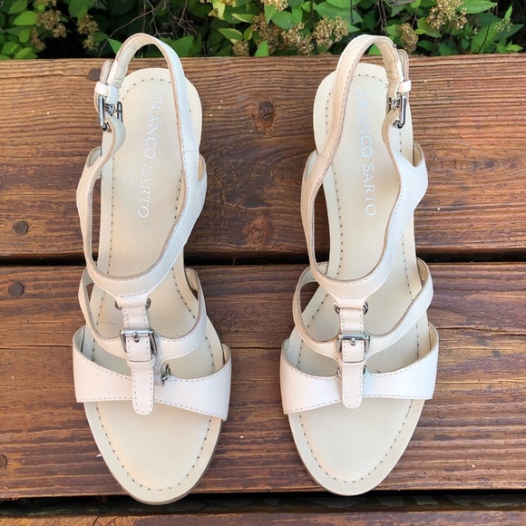 Franco Sarto Ivory Cream Leather Wedge Sandals - Picture 4 of 6